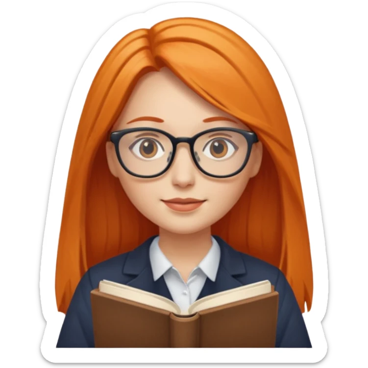 Long Hair Women with Book, Orange straight Hair, glasses

 sticker