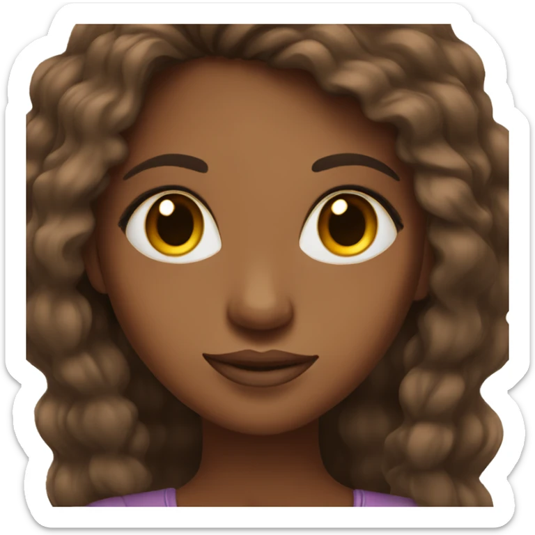 Brown skin girl with long brown hair with lashes sticker