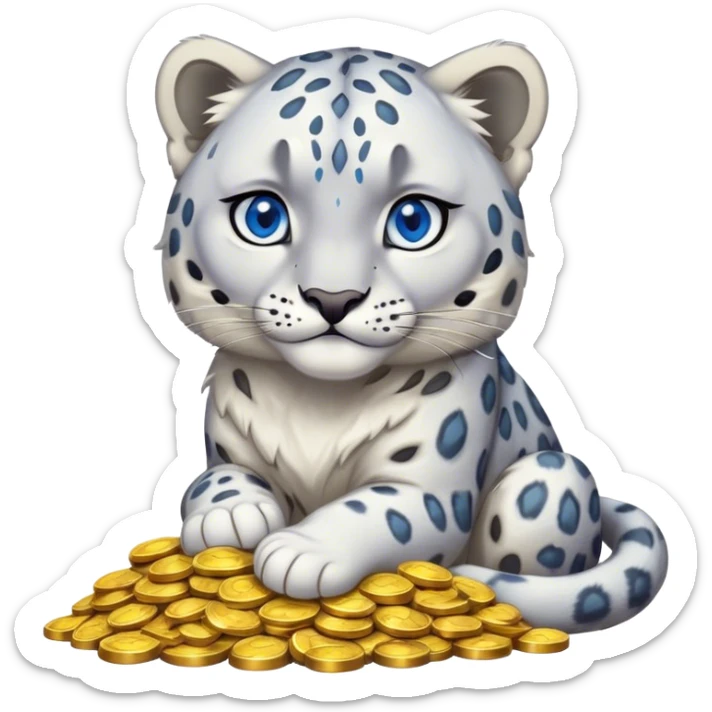 snow leopard symbol of Kazakhstan looking on pile of gold sticker