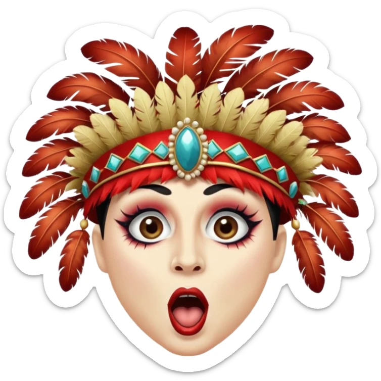 portrait of a cabaret actor with a whitened face and made-up eyes and mouth, his mouth wide open and his gaze shocked sticker