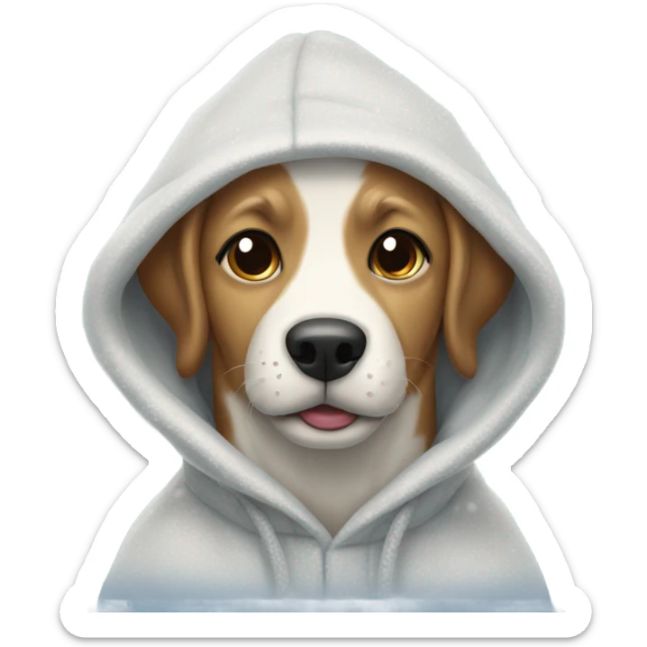 Dog wearing hoodie playing in the snow sticker
