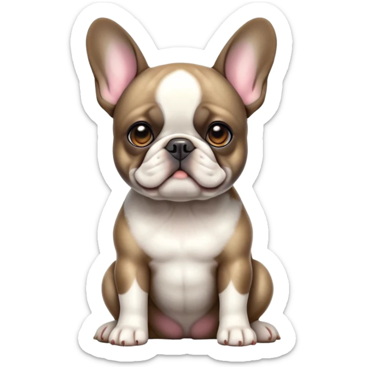 cinematic-[french bulldog]-realistic-full-body-sitting-emoji,-tail-resting-loosely-beside-its-paws,-head-tilted-dramatically,-sleek-[pied brindle]-fur,-simplified-yet-realistic-focused-features,-highly-detailed,-glowing-with-an-almost-sarcastic-glow sticker