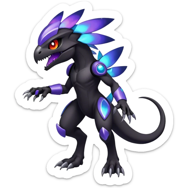 Shiny Dark Evil Nebula Futuristic Fakemon-Pokemon-Digimon-Spectrobes-Raptor-fusion, full body sticker