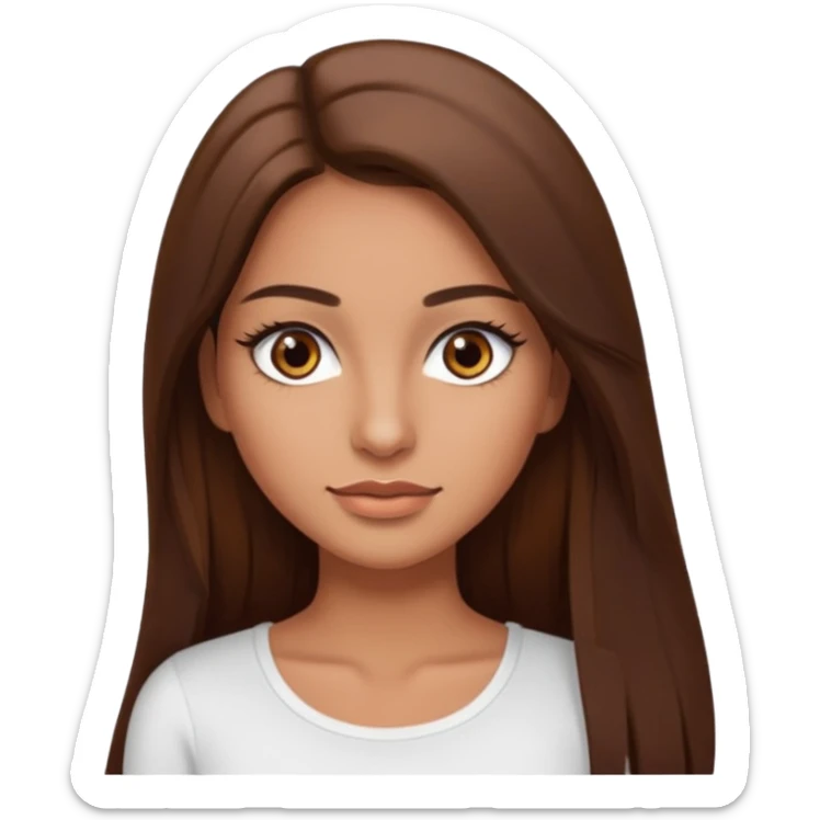 make a woman emoji with straight long brown hair and brown eyes with pretty eyelashes wearing a white top latina baddie sticker