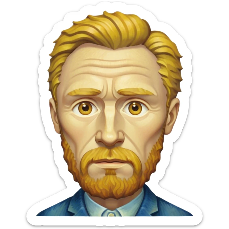 Cinematic Realistic Vincent van Gogh Portrait Emoji, depicted as the iconic artist with expressive brushstrokes and soulful eyes, rendered with rich textured detail and dynamic emotive lighting that captures his creative genius. sticker