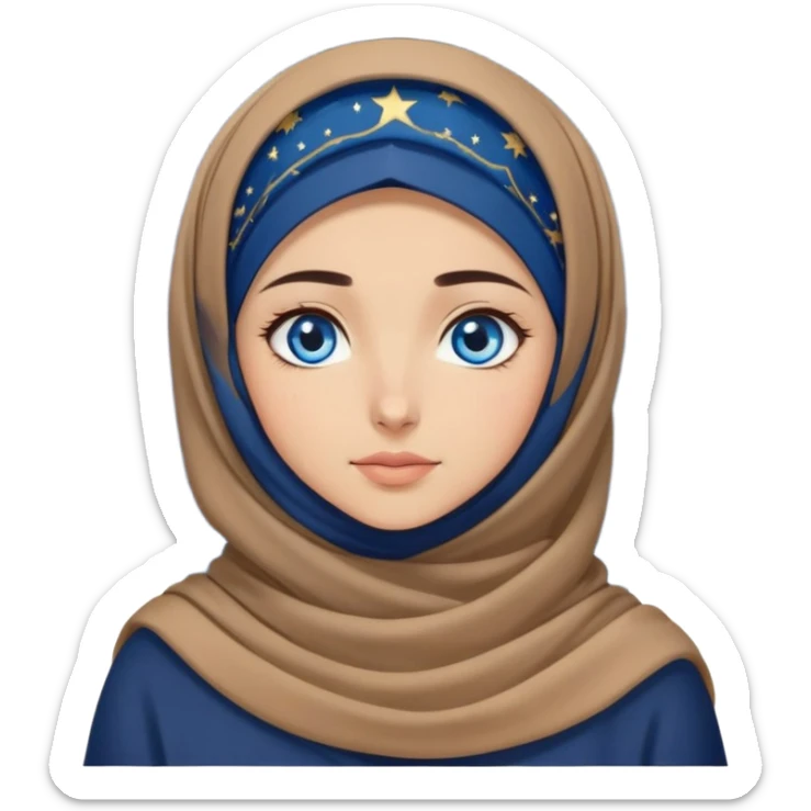 Turkish beautiful finish Konya girl blue eyes with starry night hijab and watching the sky on the ground  sticker