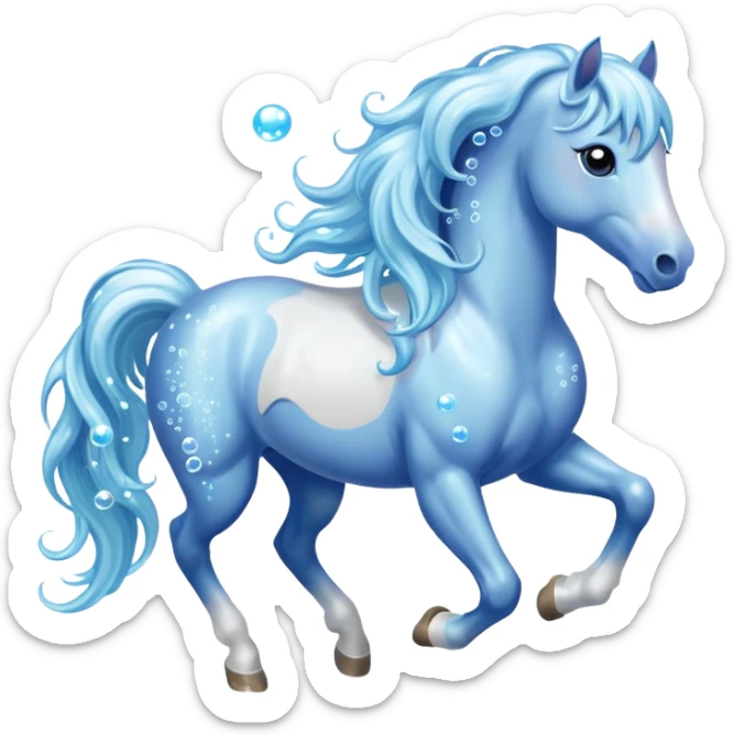 A magical horse made entirely of transparent bubbles and water, with a flowing mane of small bubbles sticker