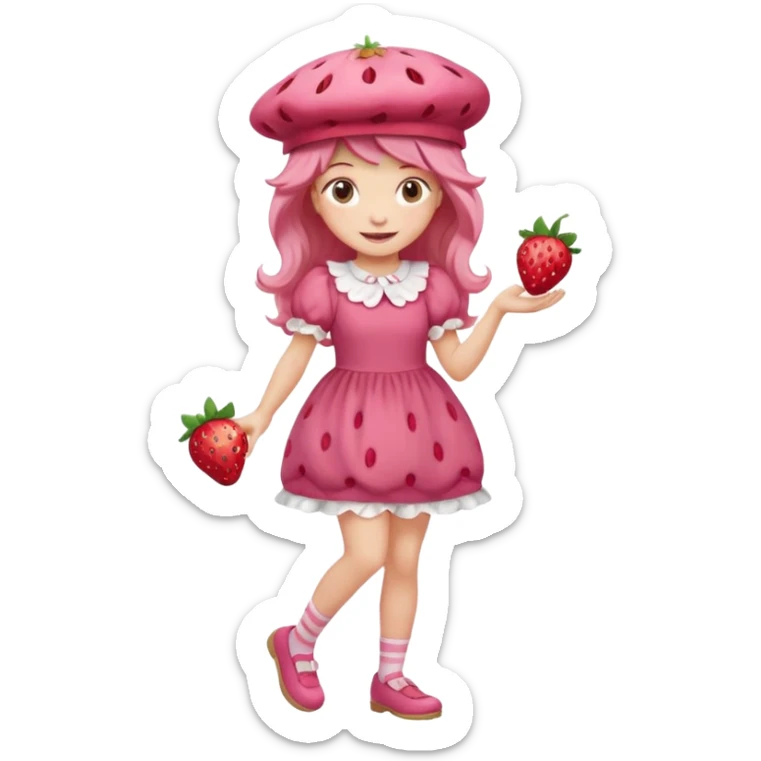 Strawberry shortcake human girl full body and legs with a strawberry hat on her hair without a cake sticker