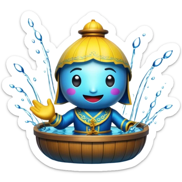 Cinematic Realistic Water Puppetry Pop Culture Emoji, depicted as a whimsical scene of traditional water puppetry rendered with dynamic textures and playful lighting. sticker