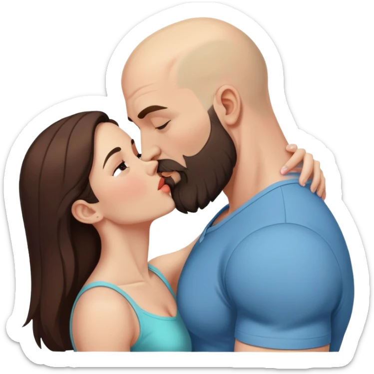 Muscular Bald man with a beard passionately kissing his young brunette wife  sticker