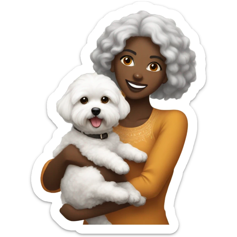 Black woman with a white maltipoo wishing a happy Thanksgiving  sticker