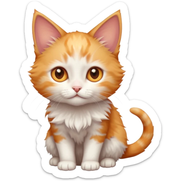 full body of very small + skinny ginger and white kitten with deep orange eyes and triangular shaped face sticker