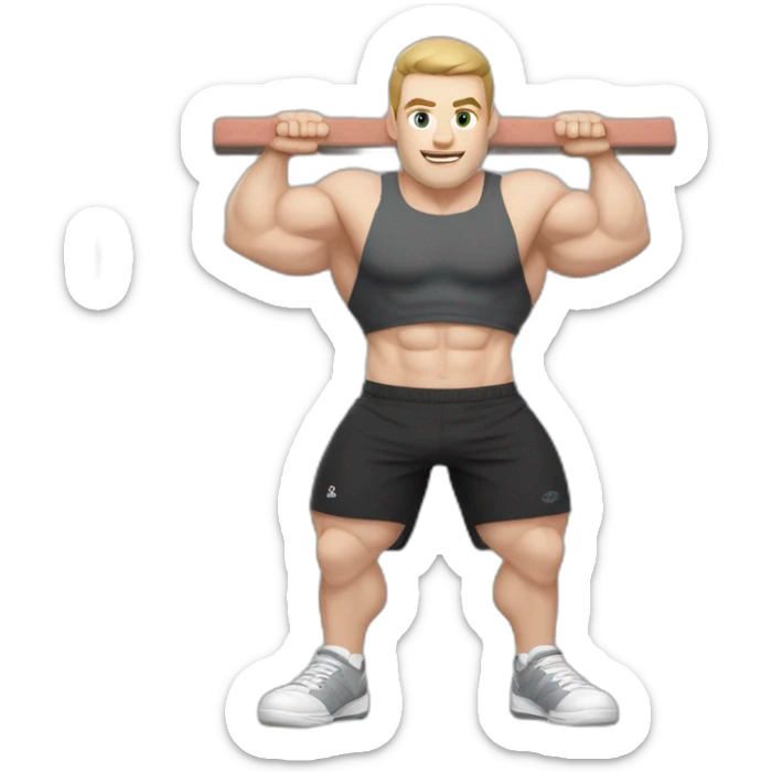 Pale skinned Fit Man With the biceps and dark brown hair in black shirt, gray sports shorts and white Sneakers Relies on the crossbar sticker