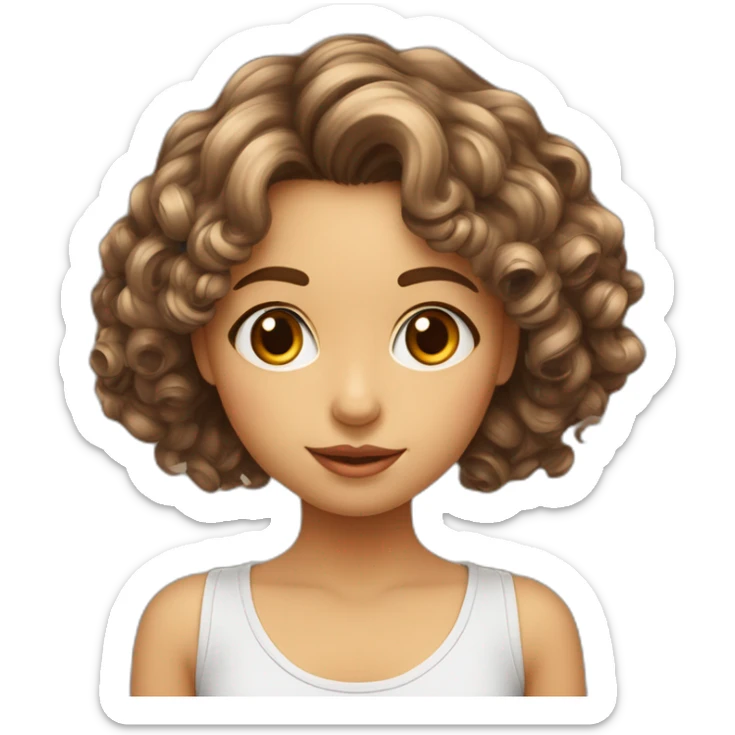 Fille cheveux bouclés foncés qui arrivent aux épaules front un peu grand yeux marron sticker