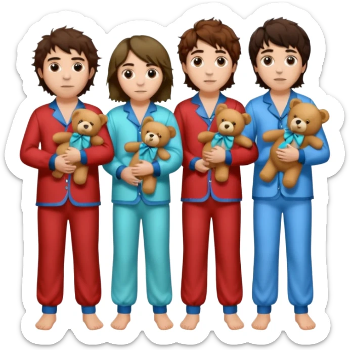 the four members of the band greta van fleet wearing pajamas and holding teddy bears sticker