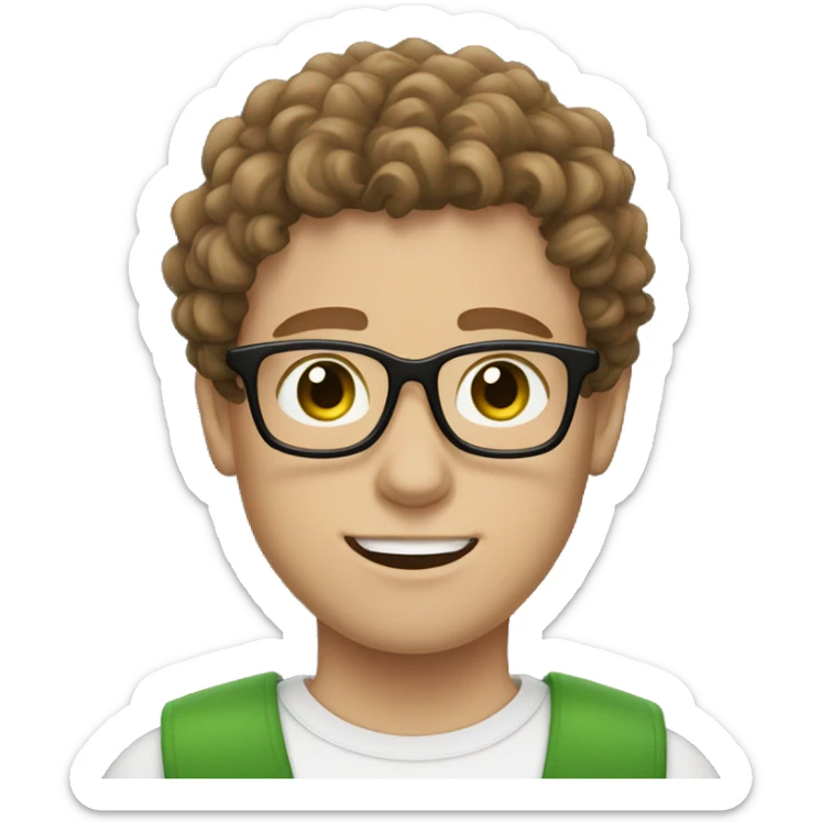 white boy with brown curly hair snd with glasses green eyes hair shaved on the sides sticker