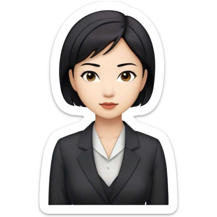 an asian female lawyer with short black hair, in a business outfit sticker