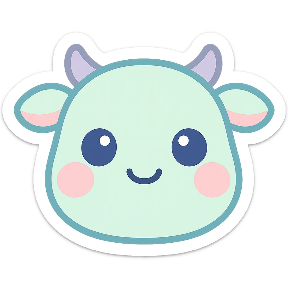 Turn this cute cow mug illustration into a kawaii style emoji with simple features and a transparent background. sticker