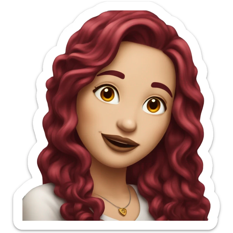 Beautiful tattooed  burgundy long haired woman blushing in love sticker