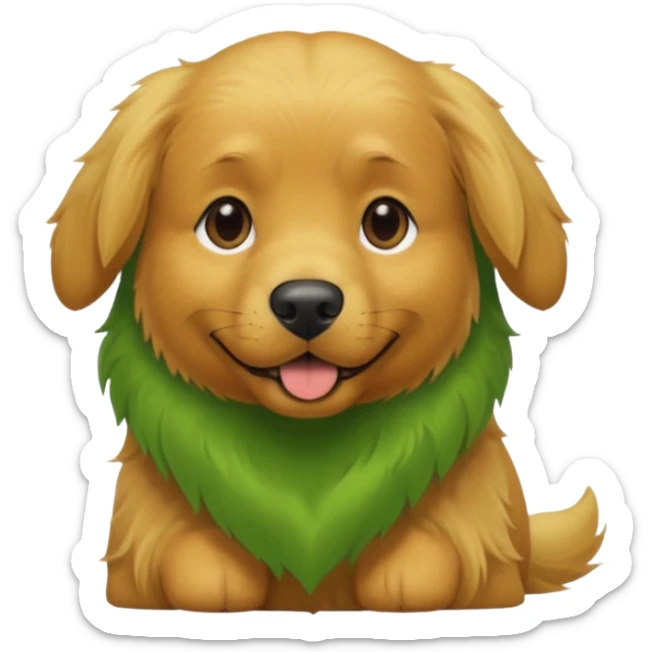 green dog extra furry golden retriever. The dog fur is green sticker