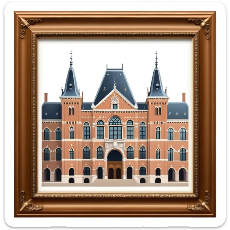 Cinematic Realistic Rijksmuseum Landmark Emoji, depicted with the grand facade of the museum rendered in intricate detail and soft, historical lighting. sticker