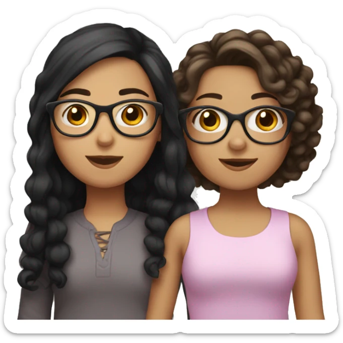 Three Girls, one with straight black Hair and one with shorter brown hair and one with Brown Curly hair with glasses  sticker