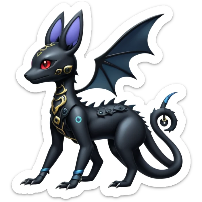 Shiny Dark Cute Majestic Sophisticated Modern Gothic Gloomy Futuristic Scaly Cyber-Salandit-Umbreon-Delcatty-Hybrid (Full body) sticker