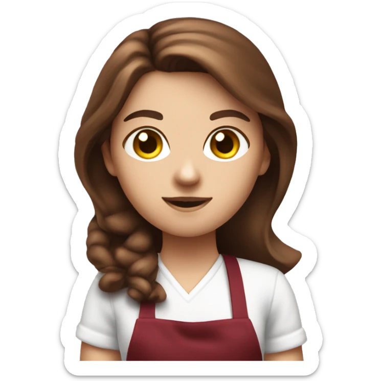 a white girl with long brown hair in a burgundy apron with a vacuum cleaner in his hands sticker