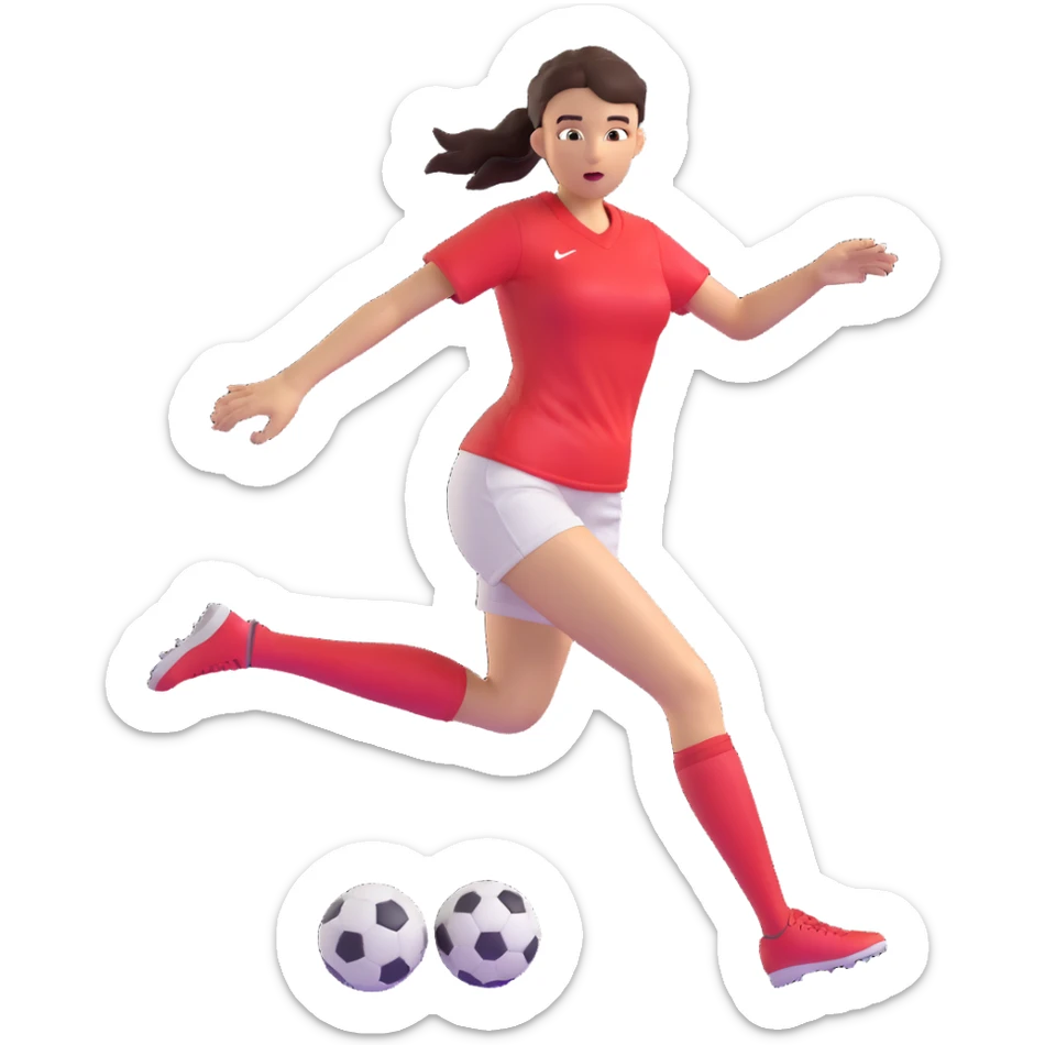 woman playing soccer, wearing a red shirt, energetic pose, clear soccer ball, dynamic action sticker