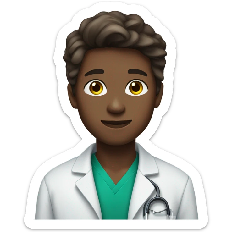 Make an emoji of a 15-year-old teenager who is extremely handsome, who is a doctor and who has blue and greenish eyes, a little dark skin and brown hair sticker