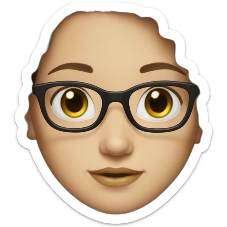 Girl with white skin, green eyes, glasses and wavy dark brown hair.   sticker