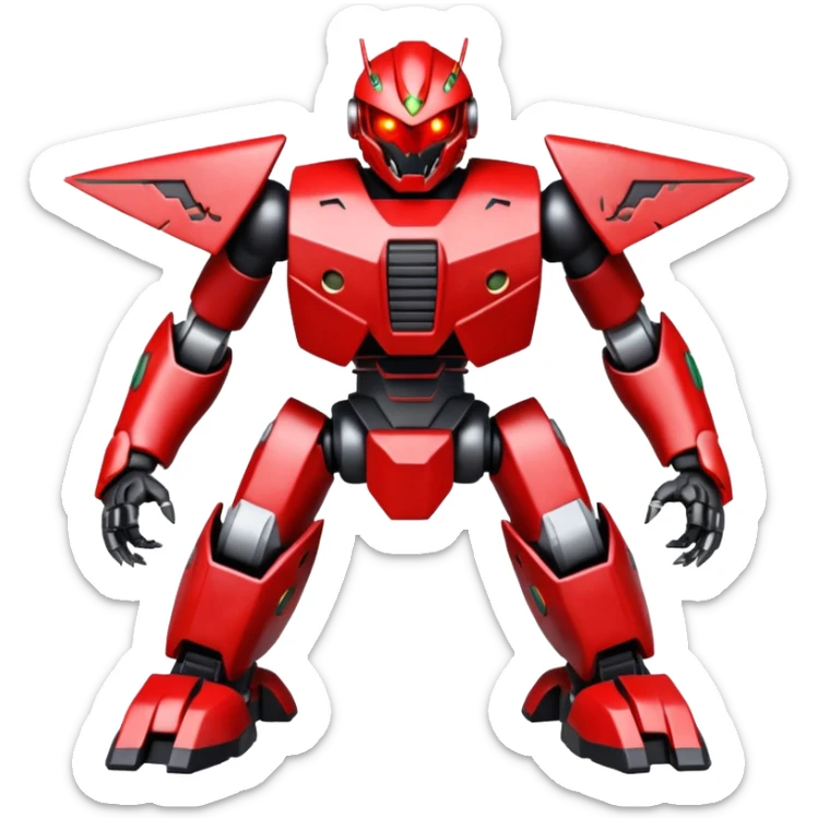 A mega zord tech bot with blood and glowing eyes in the style of your bleeding skull art, full body sticker