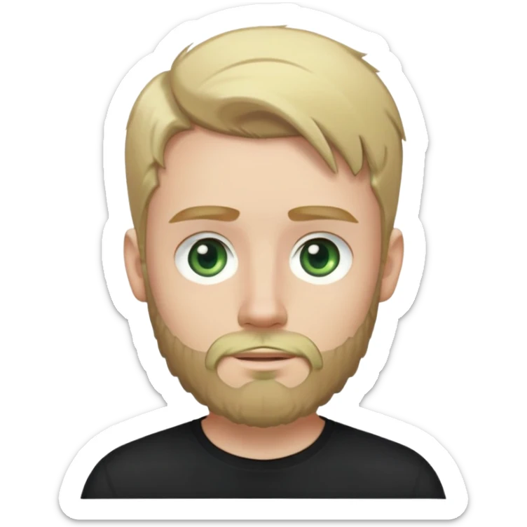 tech bro with blonde hair, pale green eyes, and beard. And black shirt with no color on it. sticker
