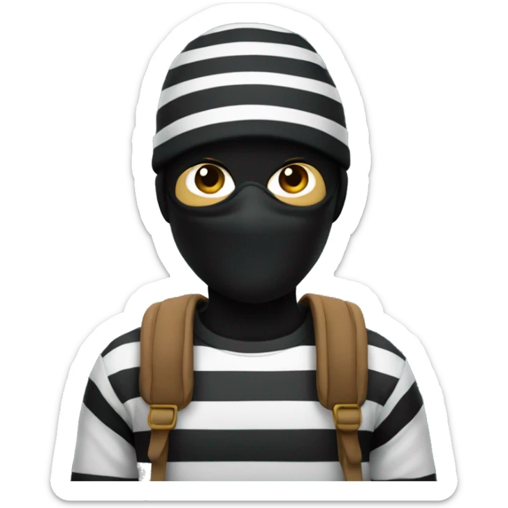 A robber with black and white striped shirt and beanie with a black mask and a bag over his shoulder  sticker