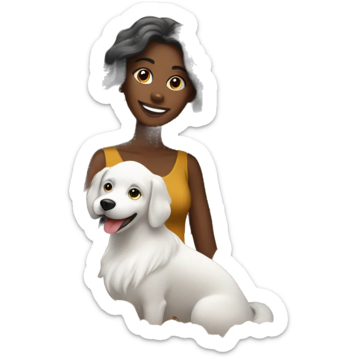Long haired Black woman with a white dog wishing a happy Thanksgiving  sticker