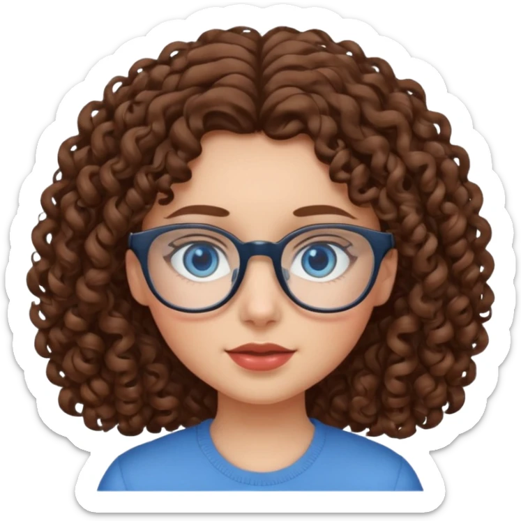 Girl with curly brown hair, blue eyes, and glasses  sticker