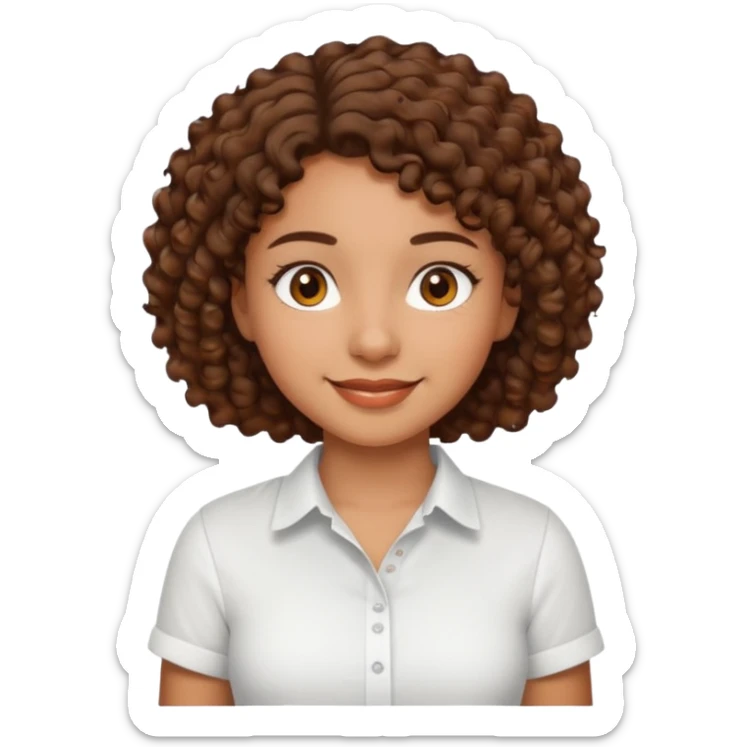 A Latina girl with brown eyes and short curly hair with a white shirt A brown skin girl with short curly coils brown hair with brown eyes with a white shirt a kinda brown skin girl with brown wavy hair with highlights with brown eyes with a light yellow shirt sticker