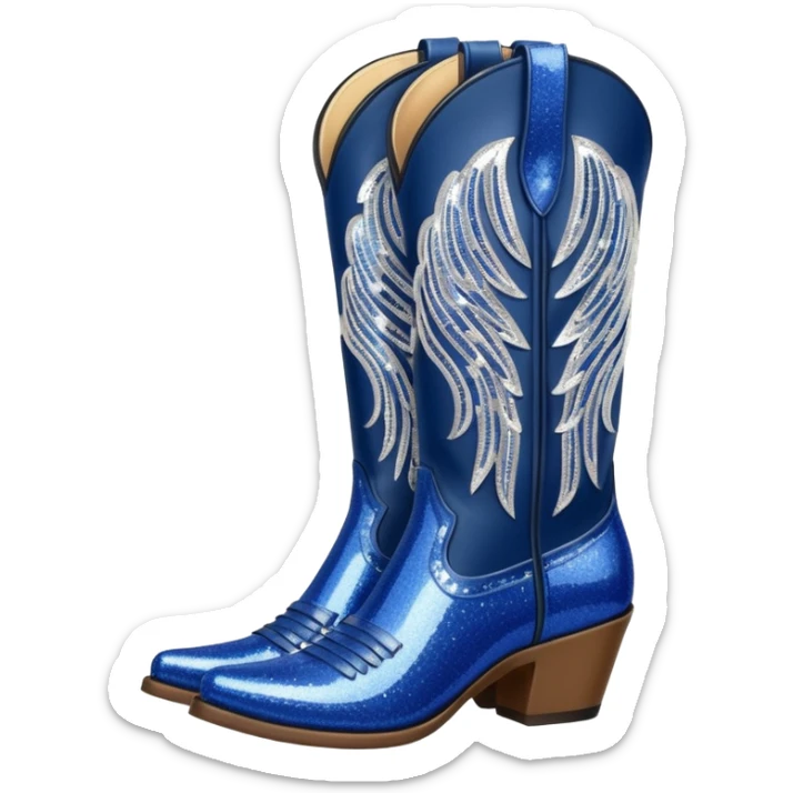 Realistic navy blue fashion cowgirl boots with sparkly shiny glitter fringe sticker