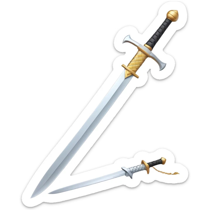 Clash of Clans aesthetic: Cinematic Playful Pixel 3D Sword Emoji, rendered in a 3D vector-style similar to standard emojis with minimal shading and bold, simplified shapes. A compact, distinct form with signature details, softly glowing with a pixelated adventure charm. Simplified yet unmistakably iconic, highly detailed and consistent, glowing with a soft radiance and high shine. Stylized with a touch of classic pixel-art charm and a soft glowing outline, capturing the essence of a beloved gaming relic with a friendly, playful manner! sticker