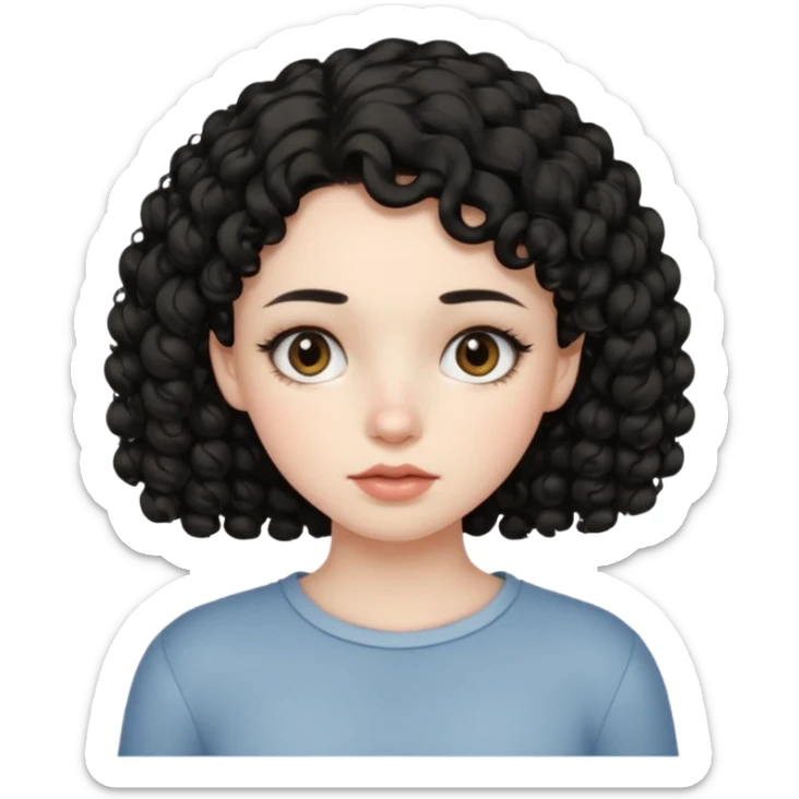 Side part black curly hair girl with mole above left side of lip pale skin  sticker