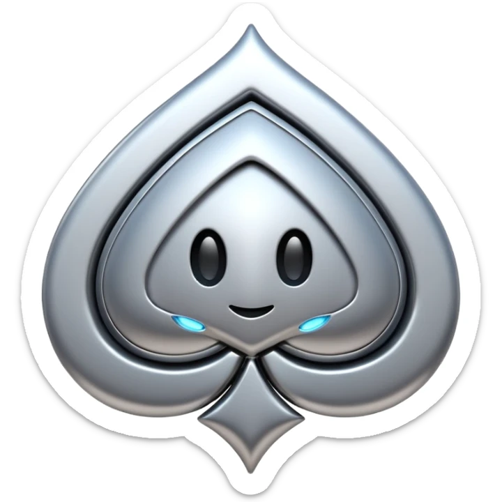 abstract amulet emoji, liquid metal form, symmetrical design, mystical futuristic 3D icon, isolated on white sticker