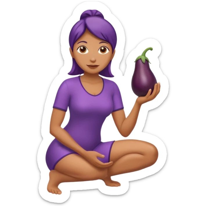 Mulher ajoelhada,com uma berinjela na mão,só uma berinjela sticker
