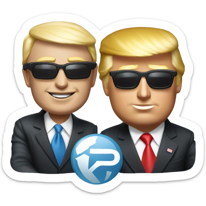 Elon musk wearing sun glasses and taking a selfie with Donald trump sticker