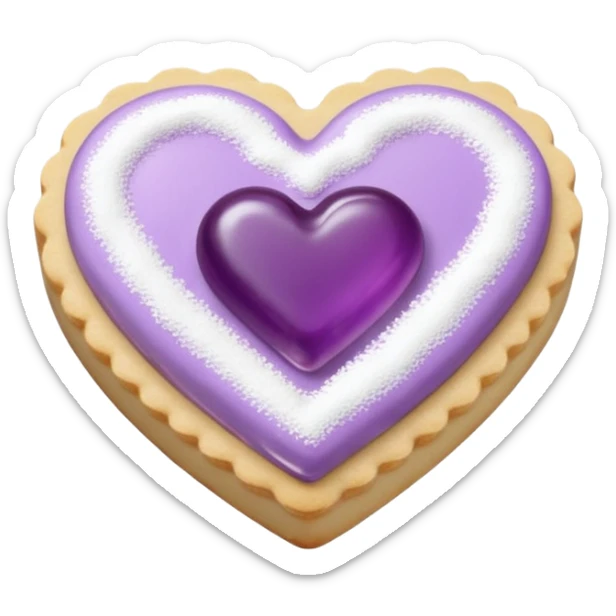 Realistic shortbread cookie in the shape of a heart with Pale Purple color jelly middle filling and sprinkled powder sugar on top. sticker