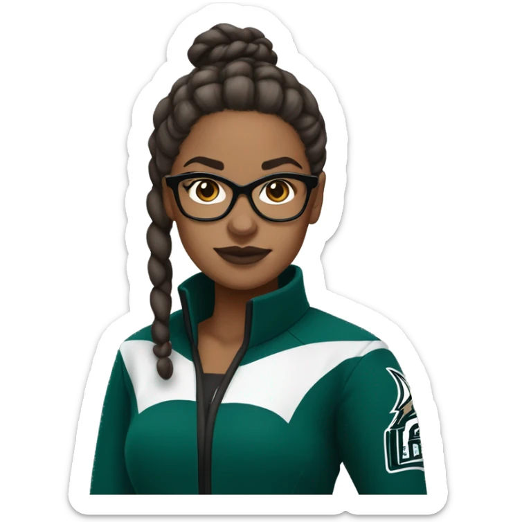 Brown skin girl with glasses hair in a bun in Philadelphia eagles clothes sticker