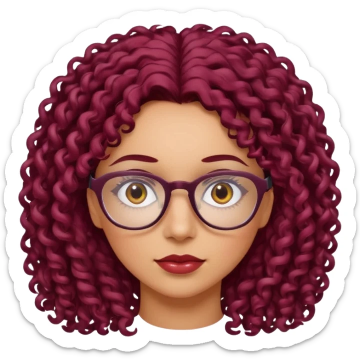 hispanic women with brown eyes and clear glasses and burgundy curly hair sticker