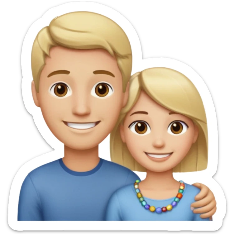 create couple emojis, tall blonde beaded guy, and short brown hair hazel eyed girl sticker
