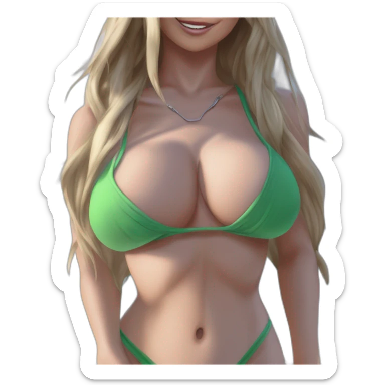 blonde beauty in green bikini sticker