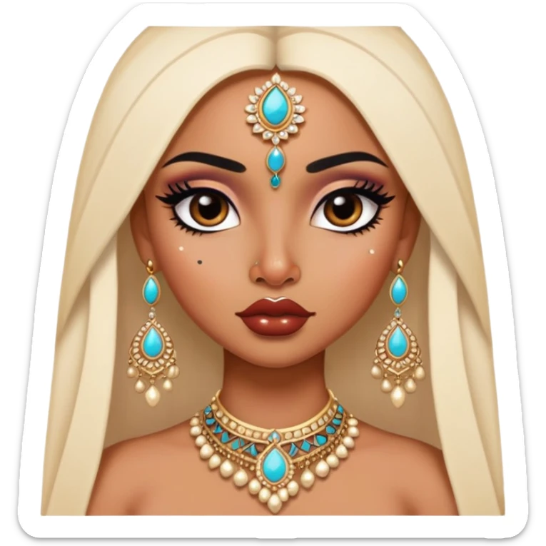 Indian nose, pretty lips, indian jewelry, medium skin, pretty bratz baddie, black eyeliner,  sticker