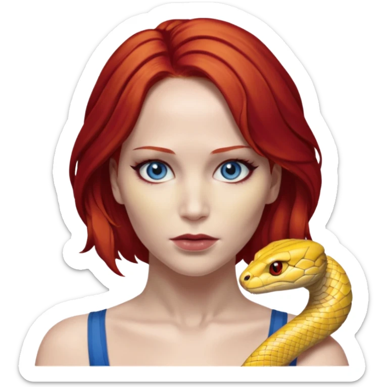 x-men mystique red hair yellow snake eye looks like jennifer lawrence sticker